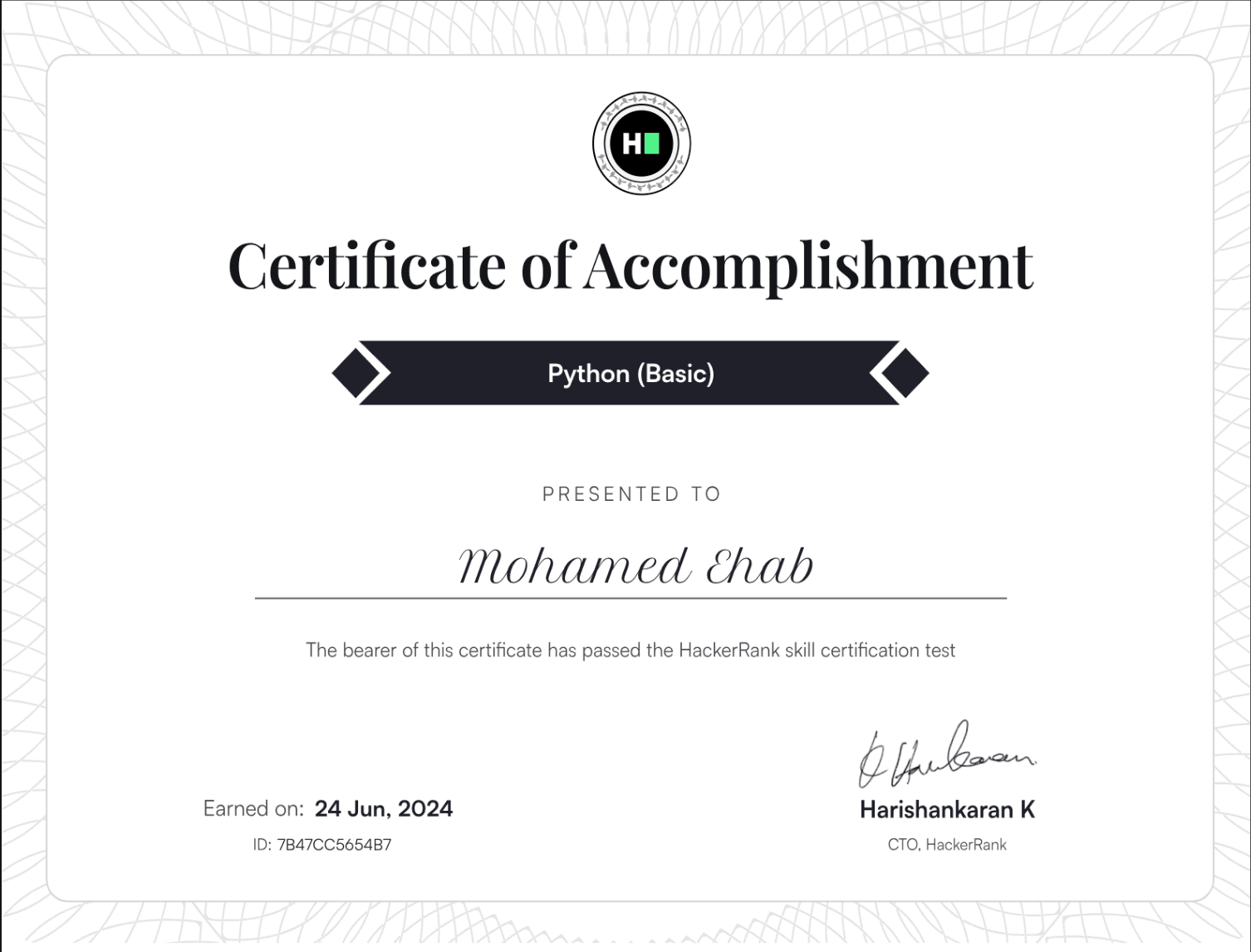Python certificate ( Basic )